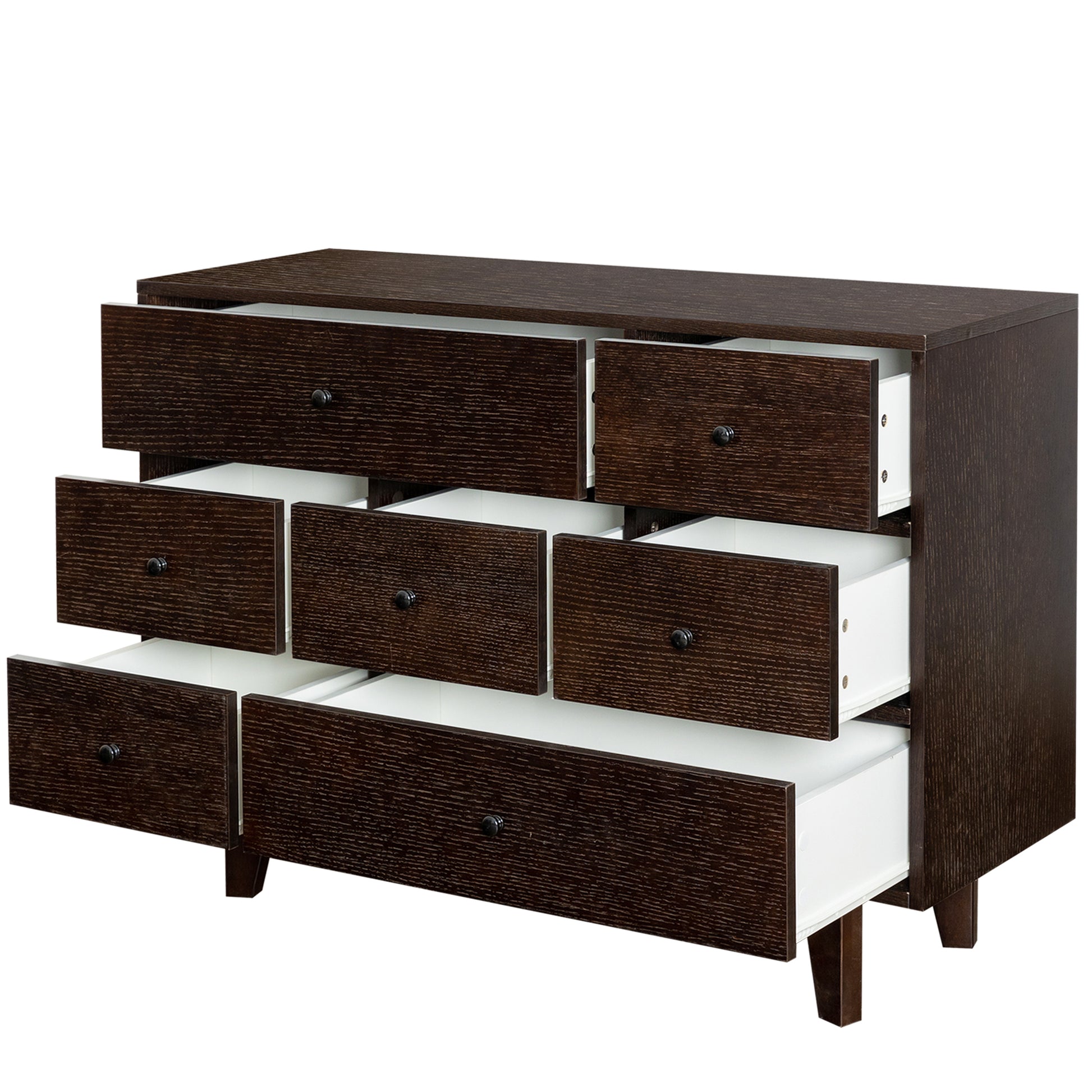 Alina Retro Rustic 7-Drawer Cabinet with Solid Wood Legs, Auburn