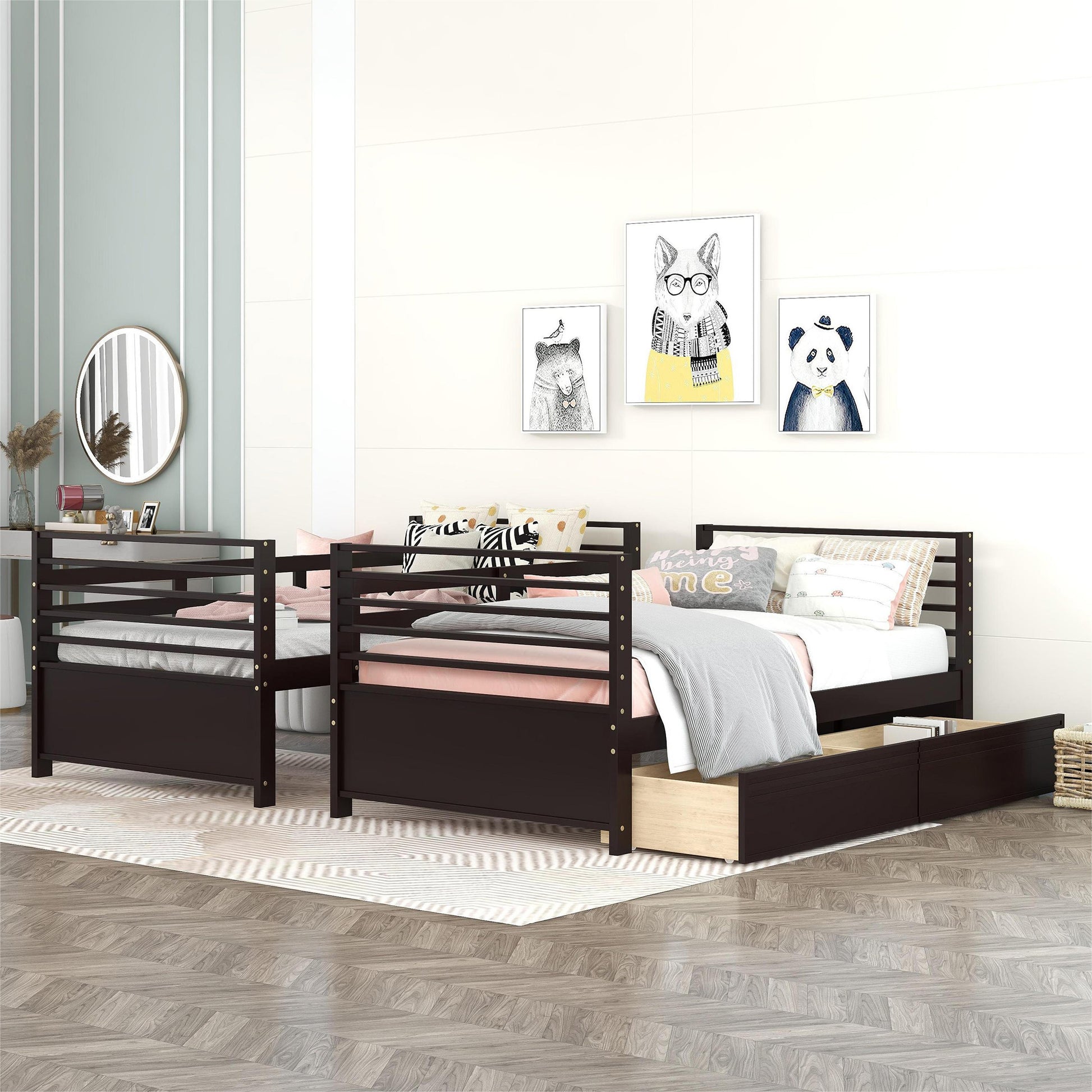 Rachel Twin over Twin Wood Bunk Bed with Two Drawers - Espresso