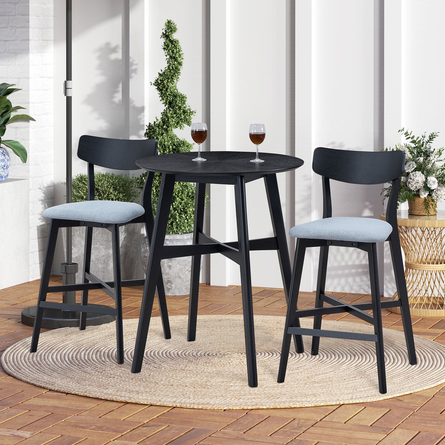 Gemma Mid-Century Modern Bar Stools Set of 2 Black