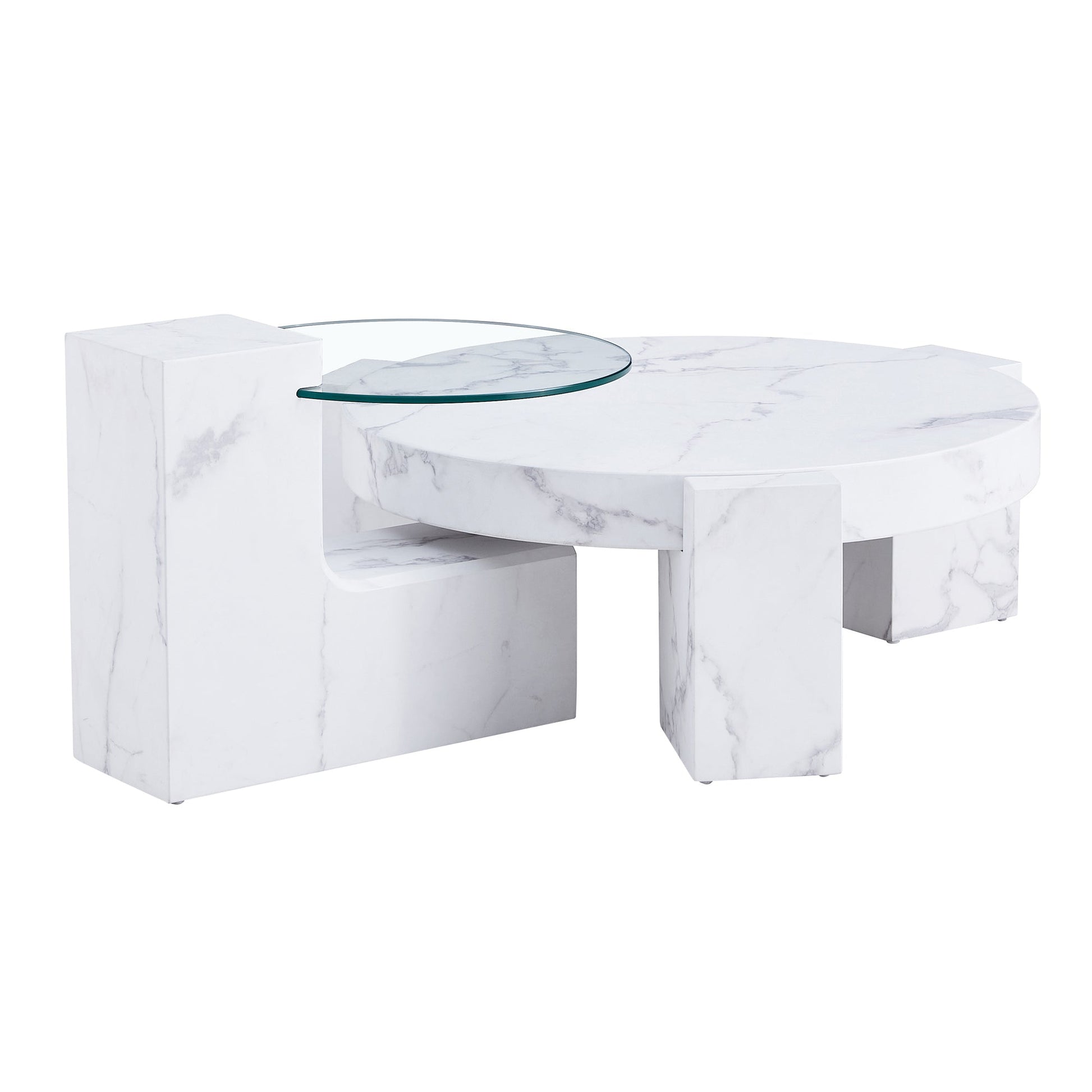 Meeker Modern 2PC Faux Marble Coffee & Side Table Set in White