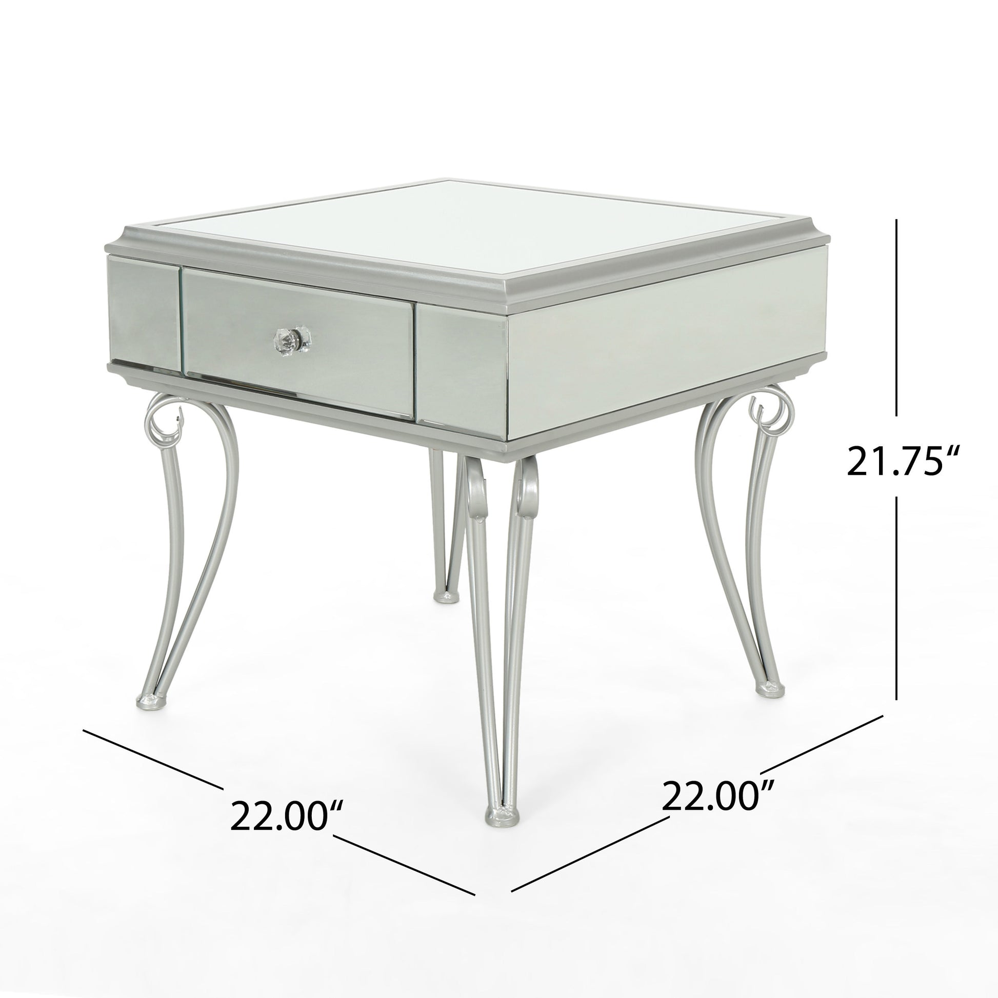 Everly Mirrored Side Table with Silver Legs