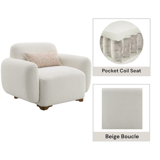 Darius Beige Boucle Accent Chair with 1 Toss Pillow