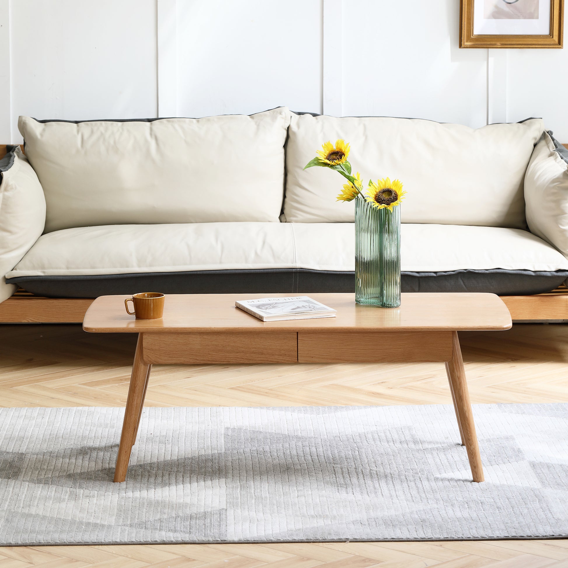 Maris Mid-Century Modern Solid Wood Coffee Table, Oak