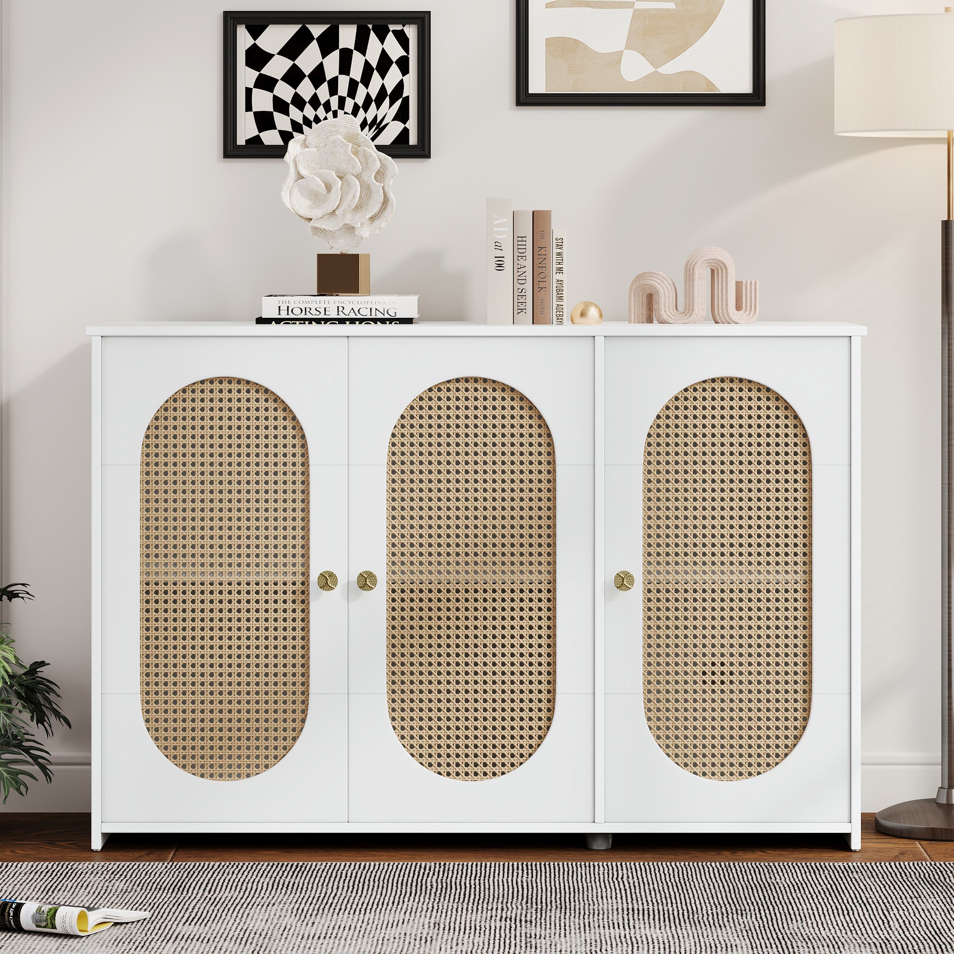 Blyth 3-Door Sideboard with Rattan Doors, White