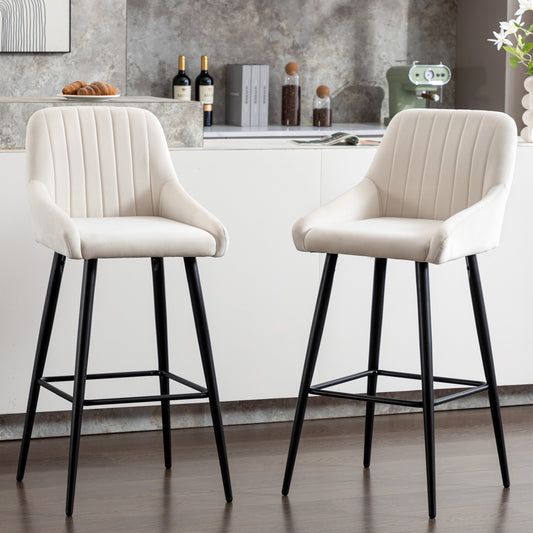 Baily Elegant Velvet Bar Stools with Black Legs Set of 2 , White