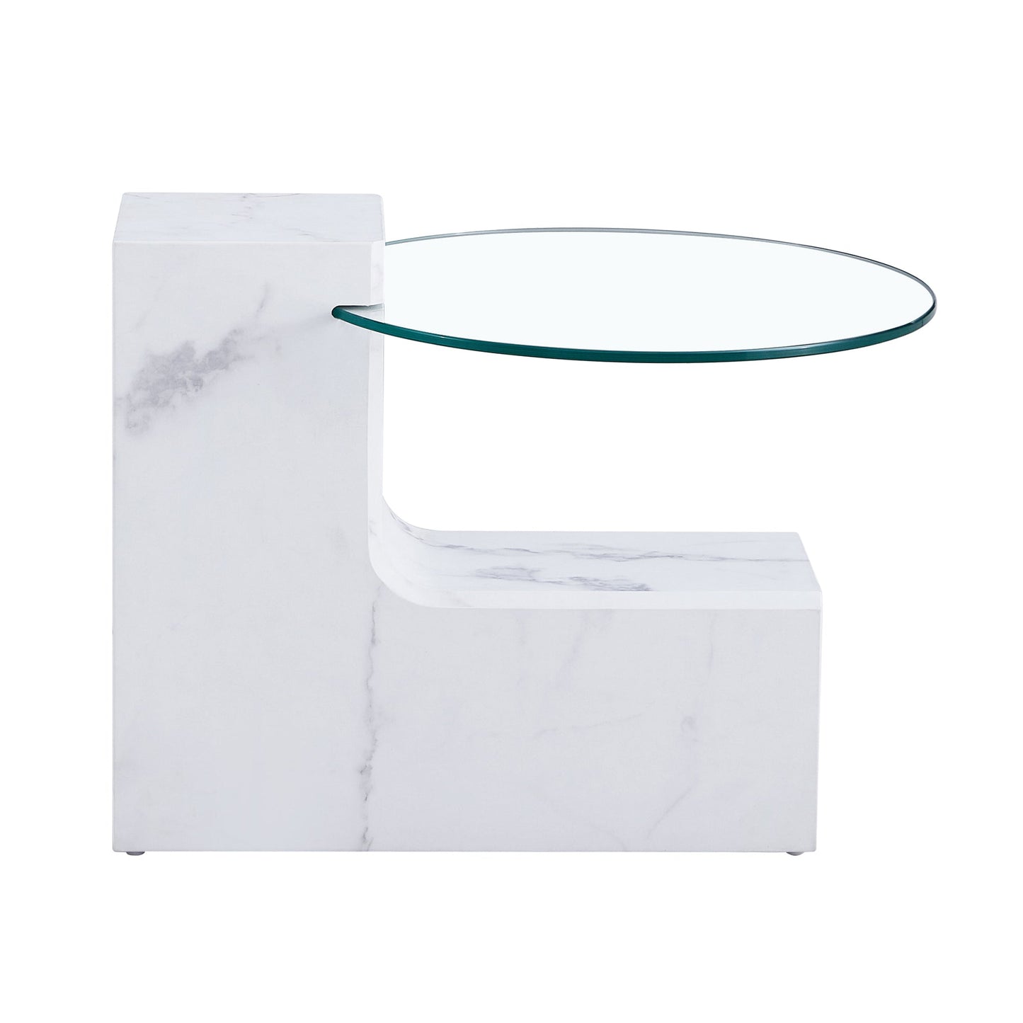 Meeker Modern 2PC Faux Marble Coffee & Side Table Set in White