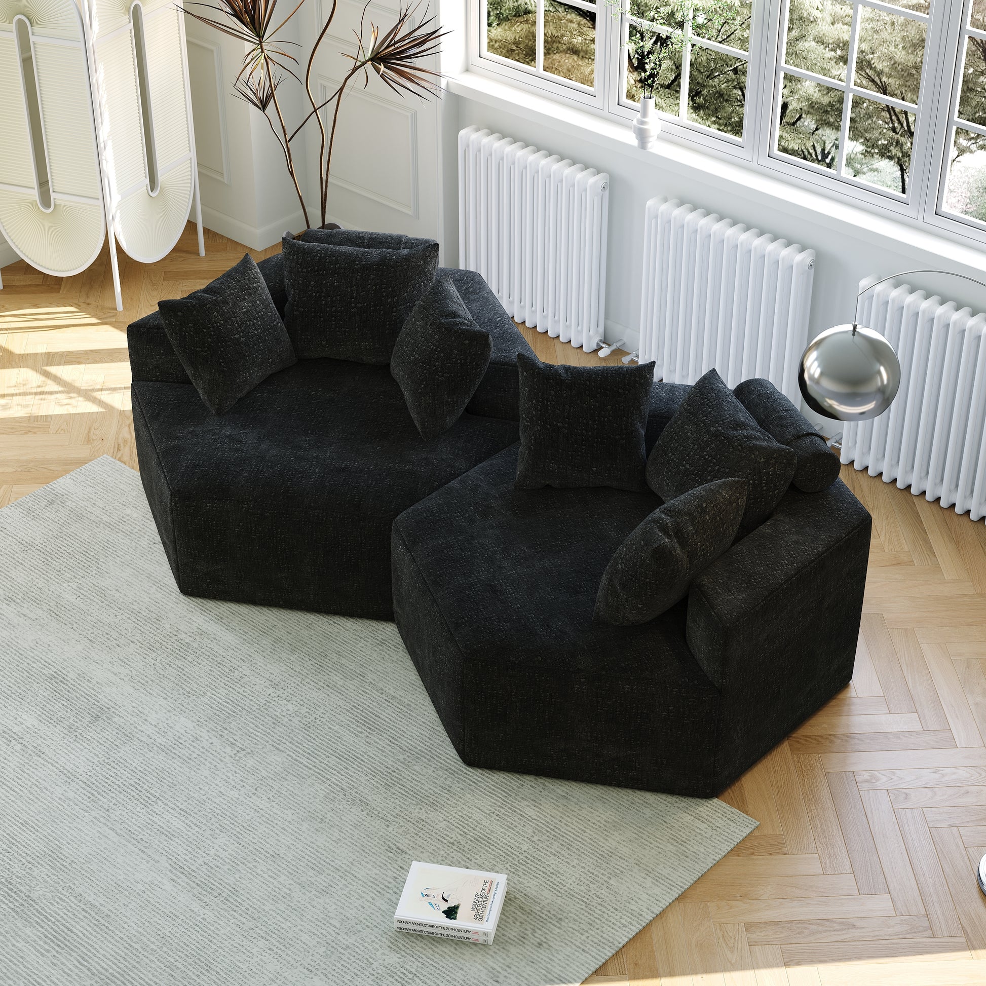 Versatile Comfort: 54'' Chenille Sponge Fluffy Black Modern Sleeper Chair