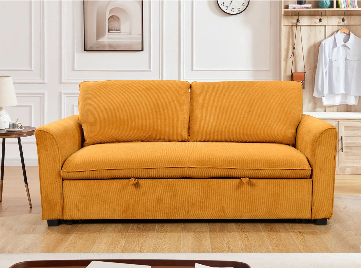 Saffron Modern 78" 3 in 1 Convertible Sofa Sleeper, Yellow