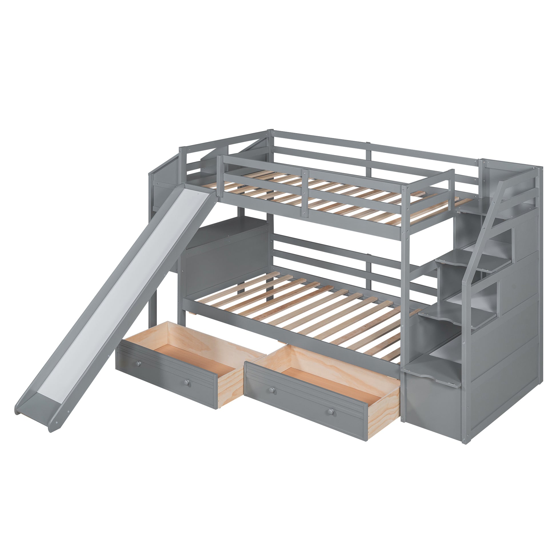 Foster Twin Bunk Bed with Desk & Slide, Gray