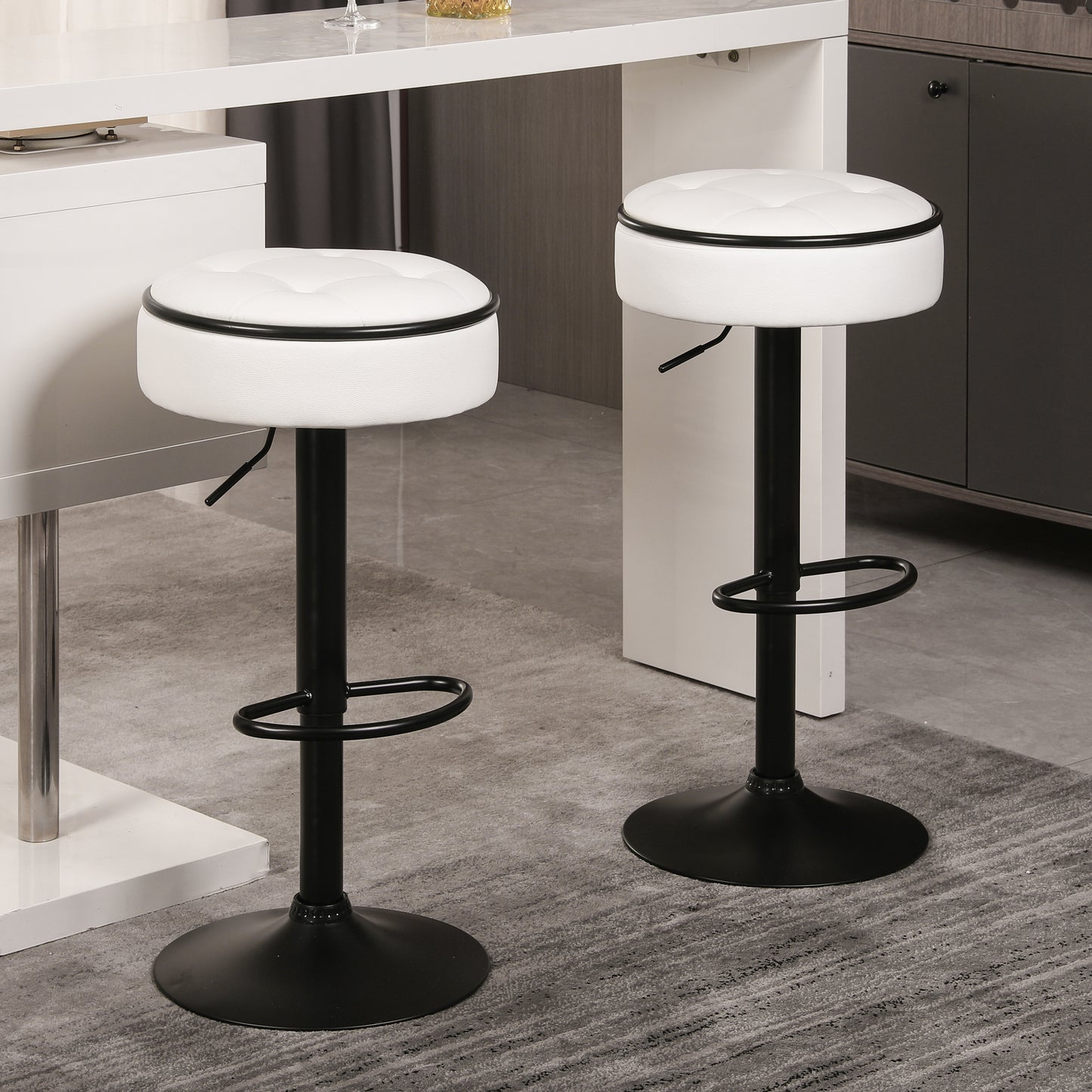 Isolde Mid-Century Modern 360°Counter Height Faux Leather Swivel Stool Set of 2 White