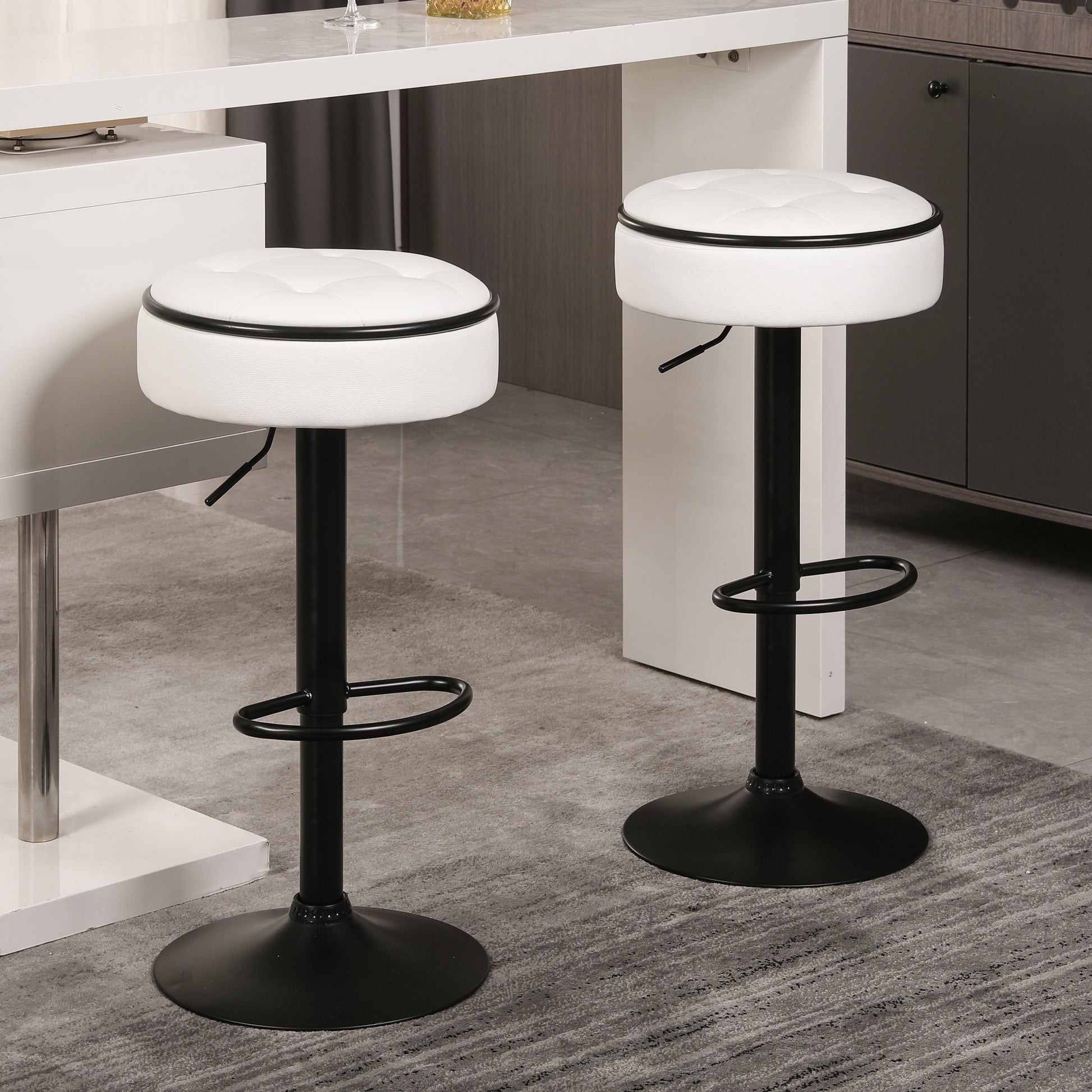 Isolde Mid-Century Modern 360°Counter Height Faux Leather Swivel Stool Set of 2 White