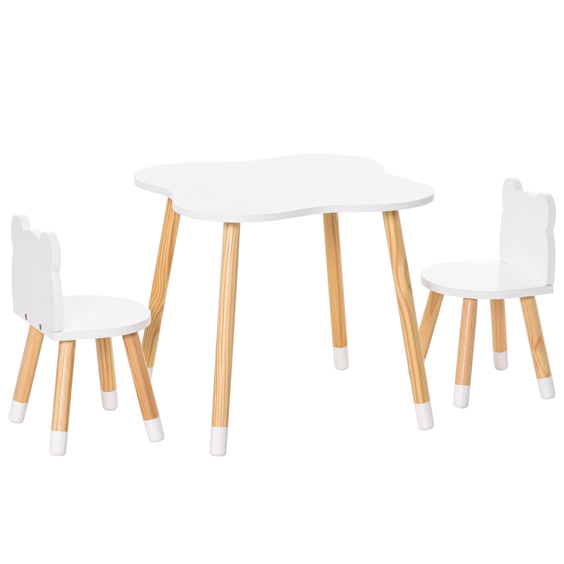 3-Piece Wooden Kids Table & Chair Set, White & Natural