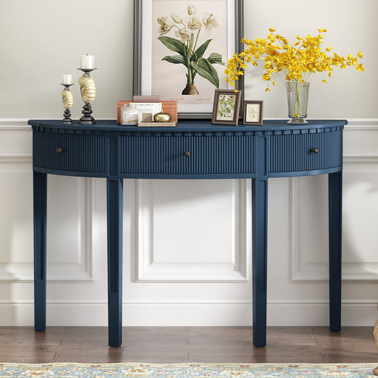 Leonard Transitional 3-Drawer Vertical Stripe Console Table, Blue