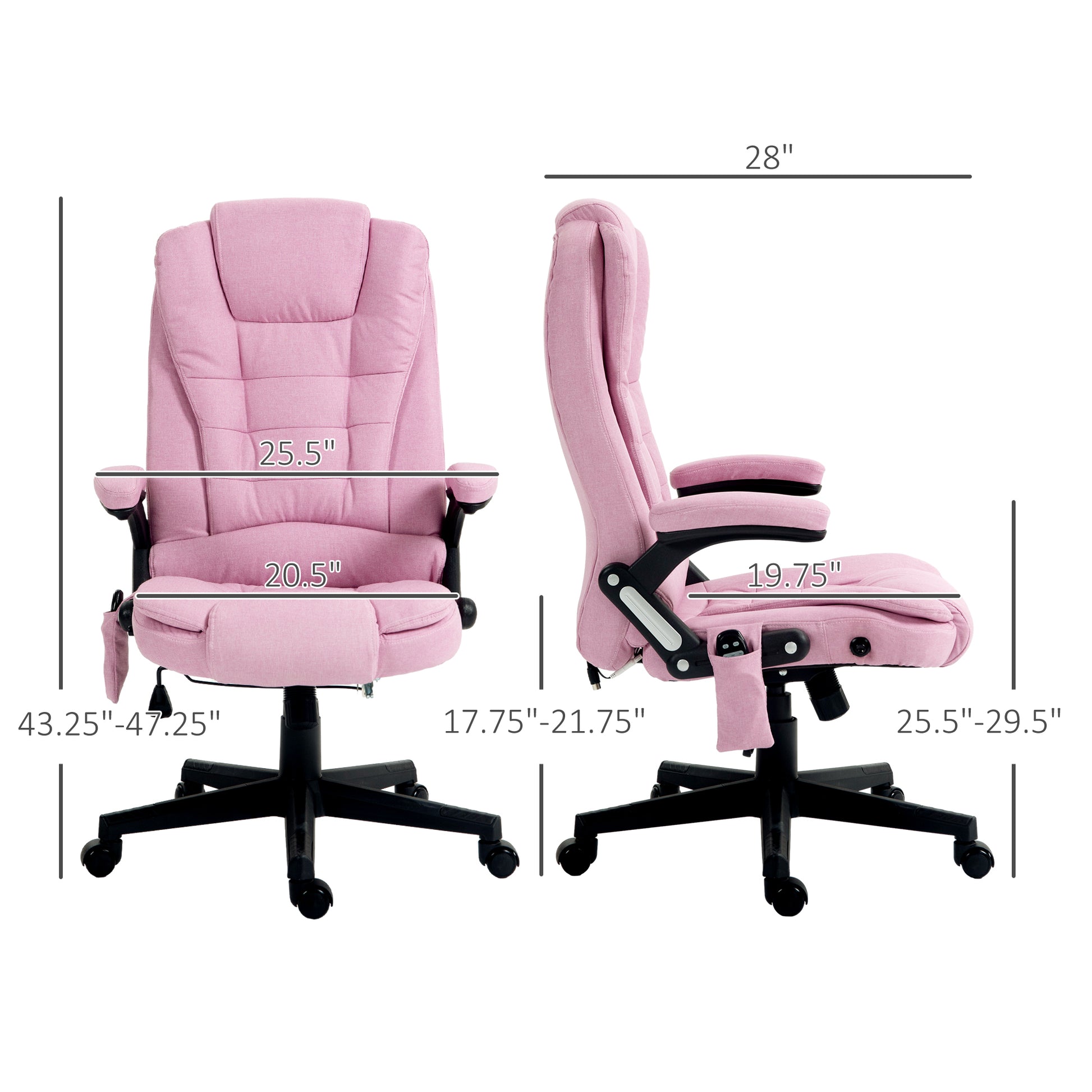 Sydney 6 Point Massage & Heat Linen Office Chair, Pink