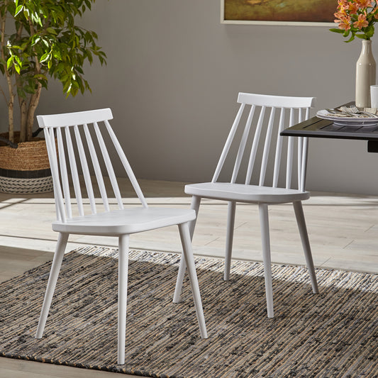 Eddison Farmhouse Spindle Back Dining Chairs, Set of 2, White