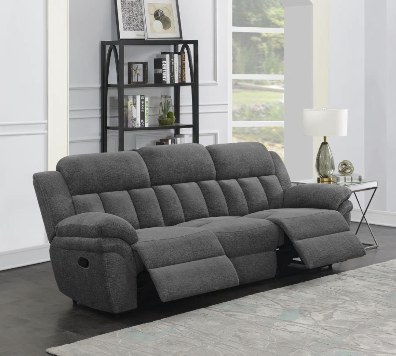 Bahrain Upholstered Motion Living Room Set - Charcoal