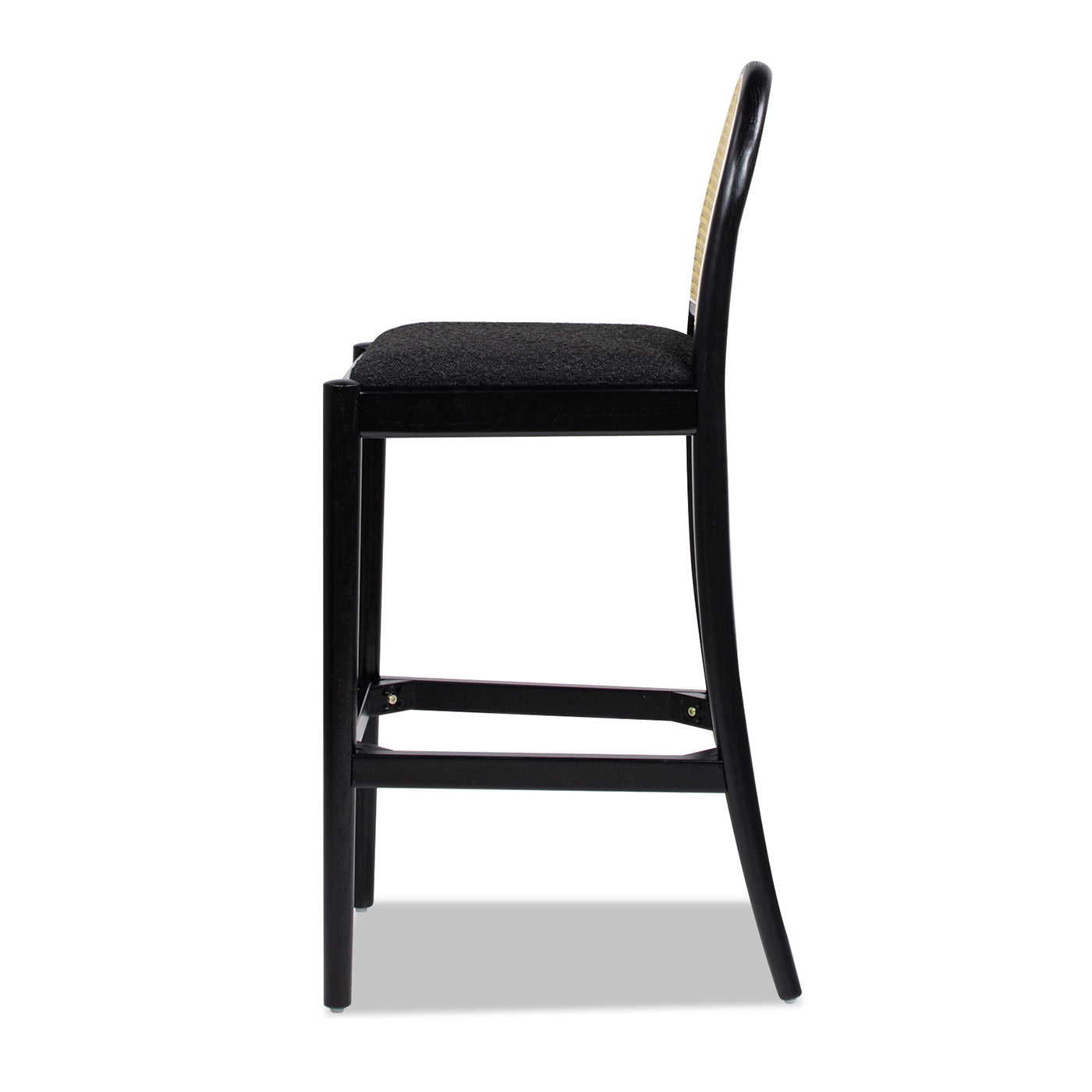 Briseis 30.5' Curved Back Cane Rattan Bar Stool, Set of 2, Ebony Black Boucle