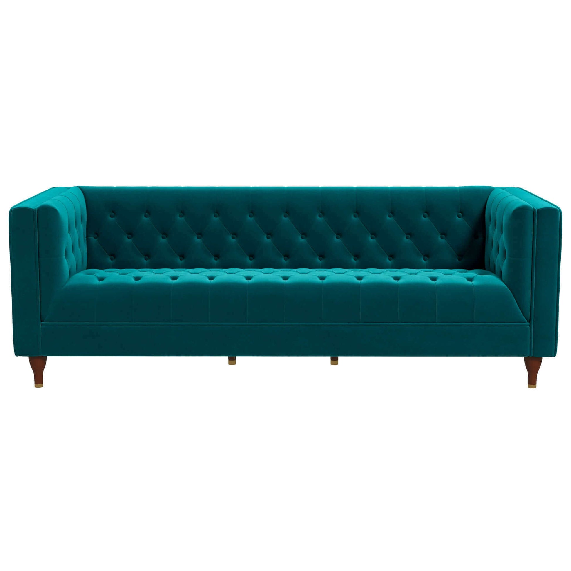 Evelyn Mid Century Modern Teal Velvet Luxury Chesterfield Sofa