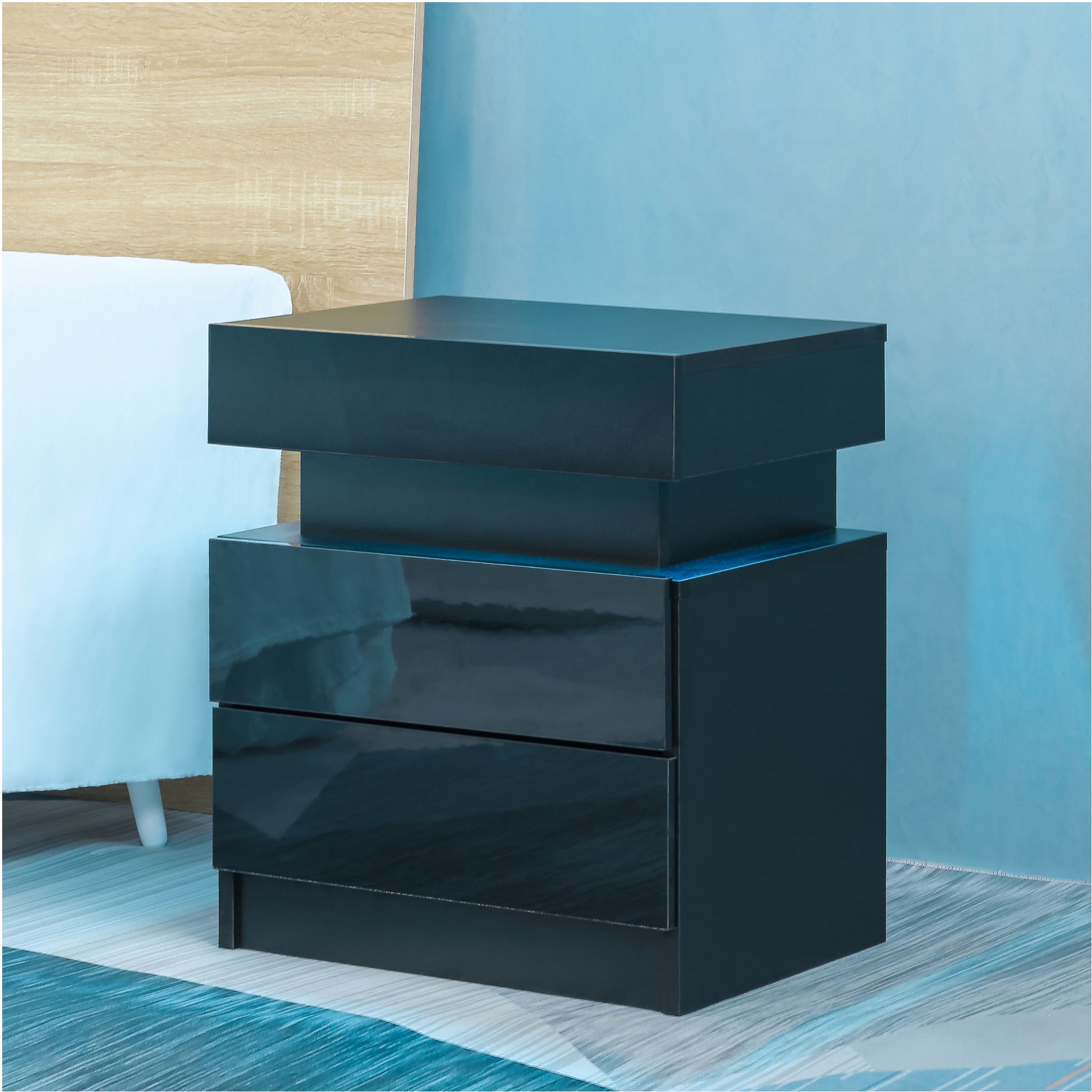 Veda Modern Black LED Nightstand