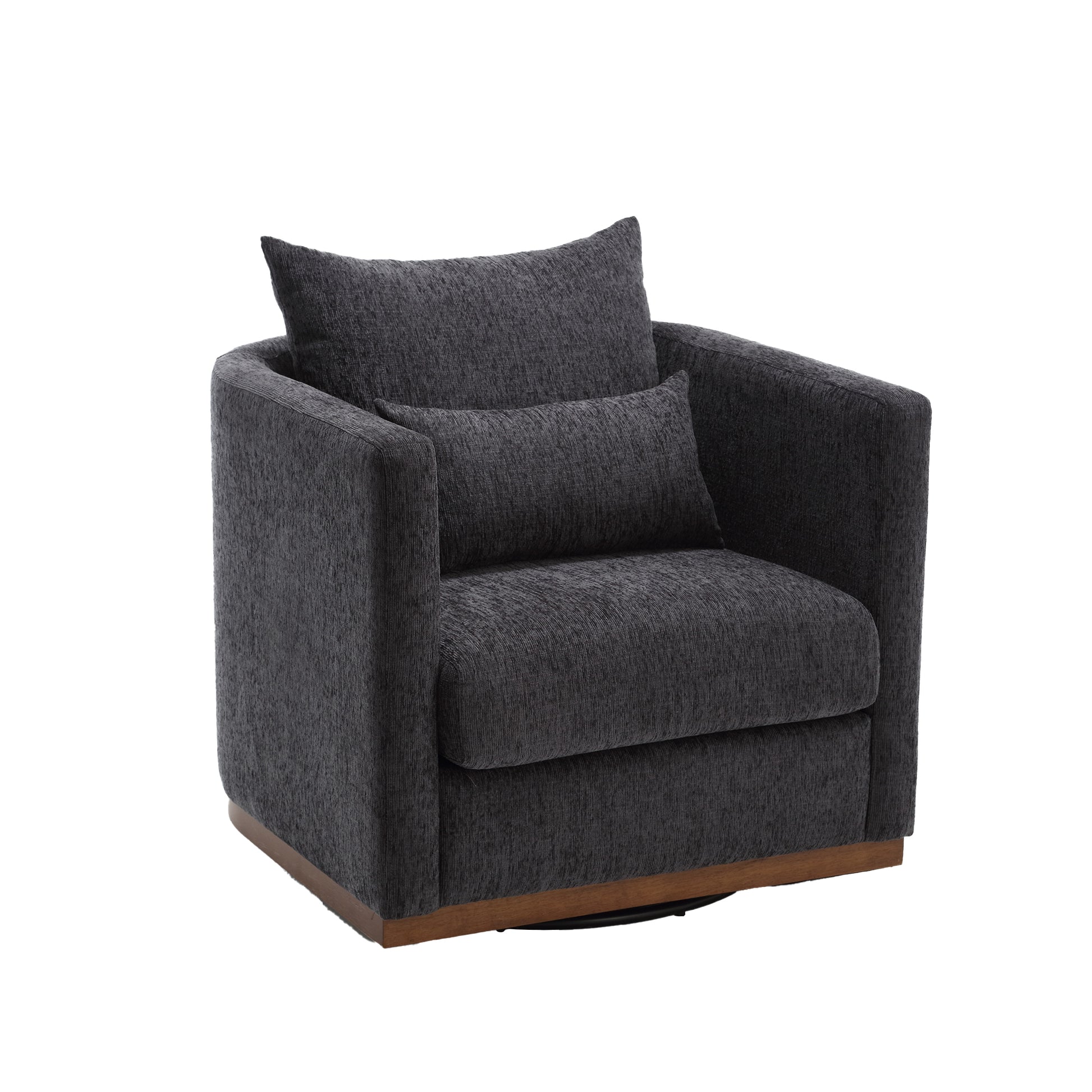 Coolmore Ultimate Comfort 360° Swivel Carbon Black Chenille Barrel Chair for Any Space