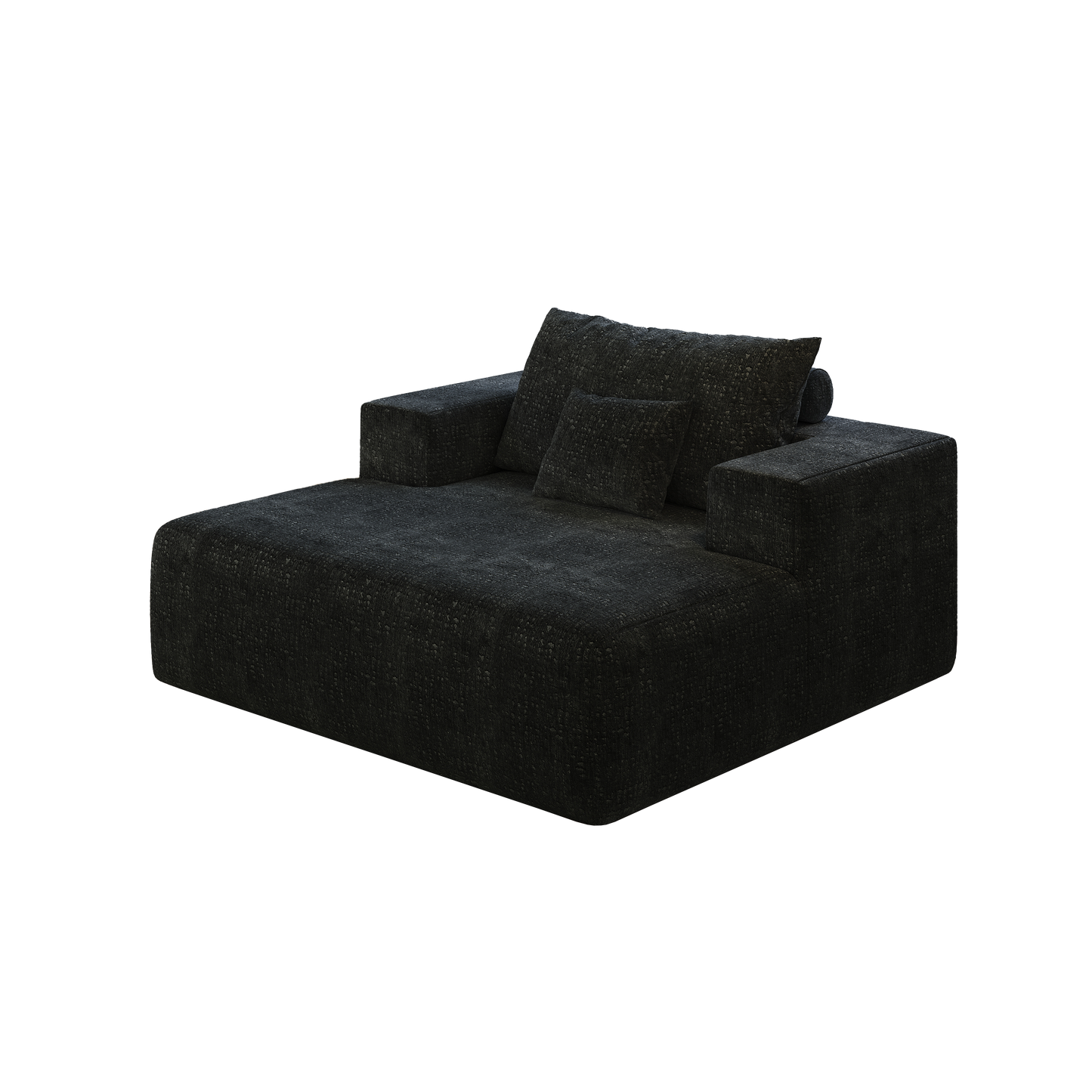 50-inch Chenille Sponge Sofa Lounge Black Fluffy Modern Sleeper Chair