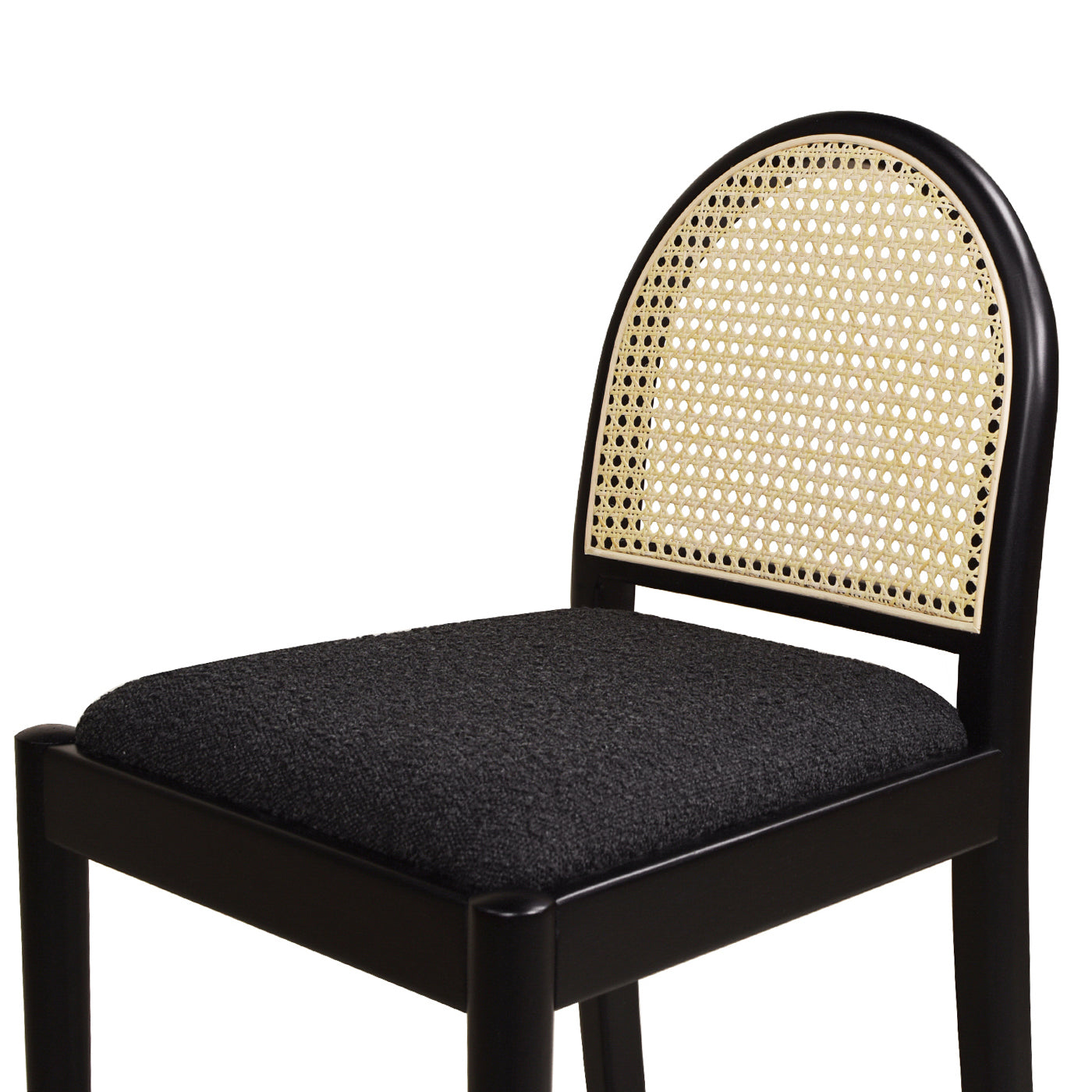 Daphne 26.5' Curved Back Cane Rattan Counter Stool, Set of 2, Ebony Black Boucle