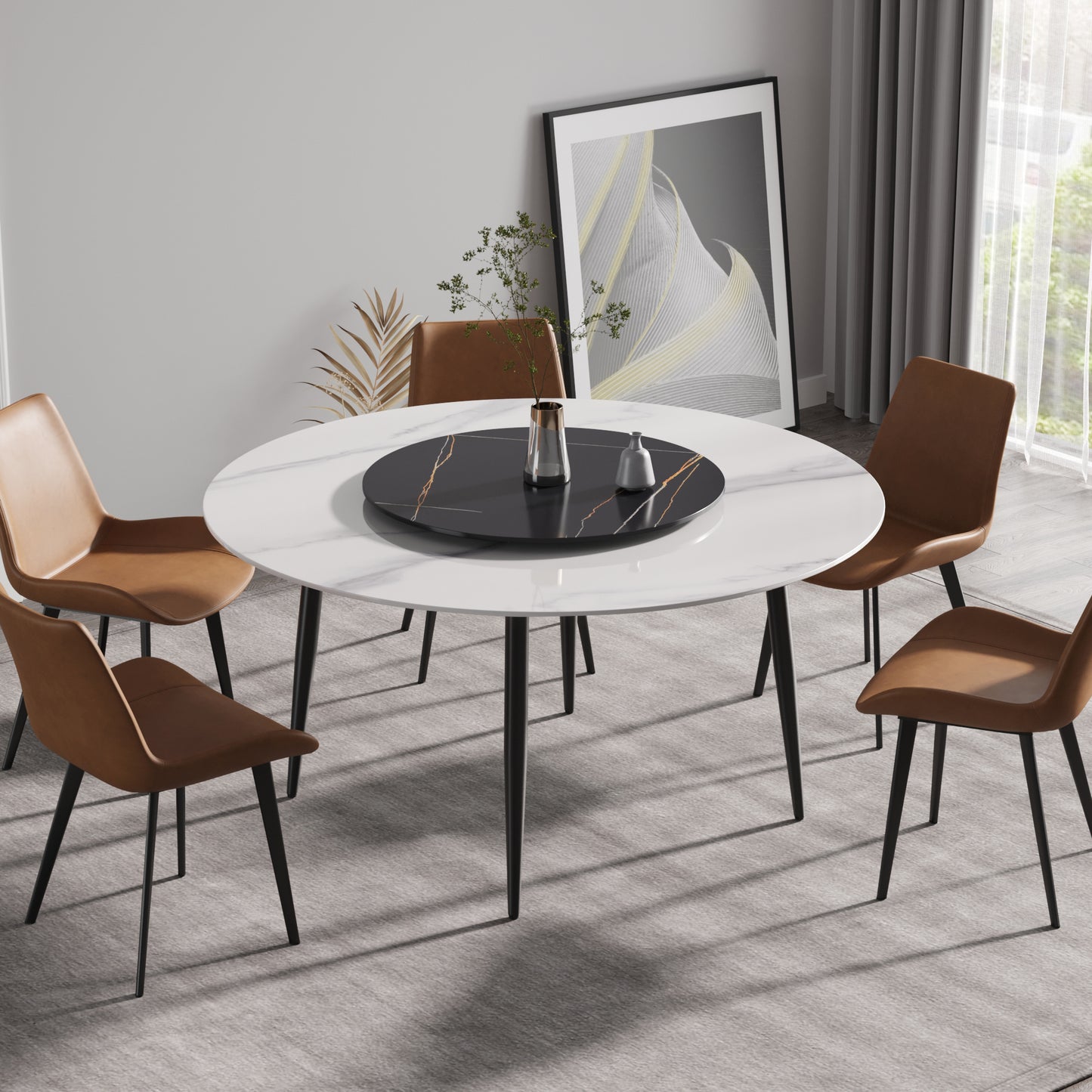 Aurelia 59" Modern Artificial Stone Dining Table with Lazy Susan