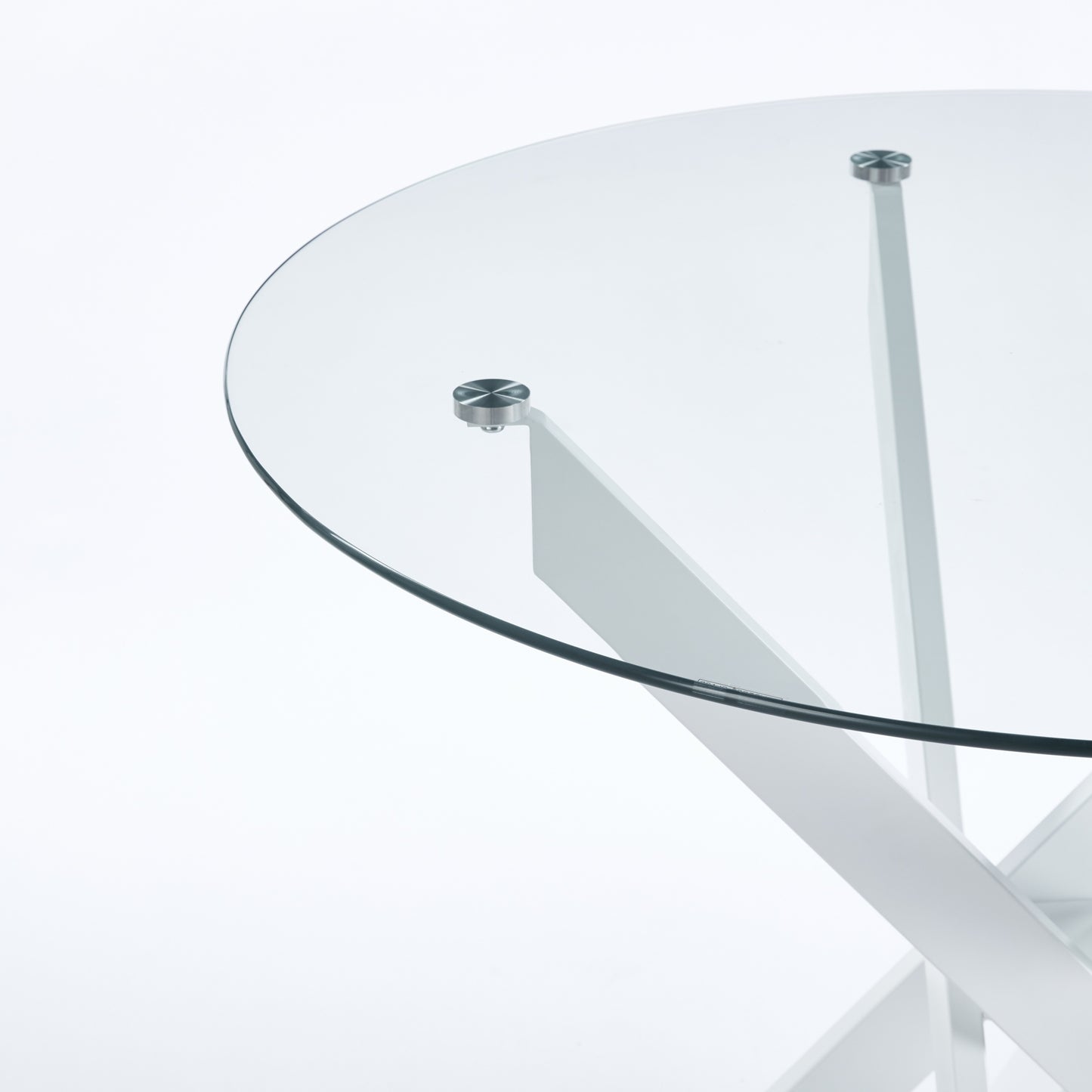 Mod 35" Round Glass Top Dining Table with White Crossed Leg Base