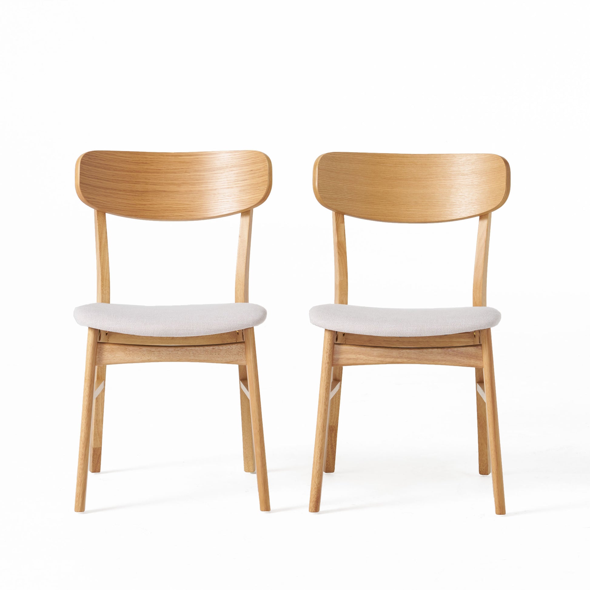 Linda Mid-Century Modern Side Chairs Set of 2 Natural & Light Beige