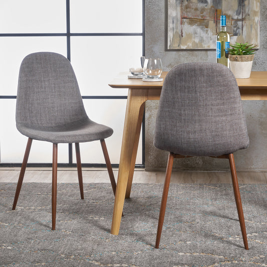 Briar Mid-Century Modern Fabric Upholstered Dining Chairs, Set of 2, Light Gray and Dark Walnut Finish