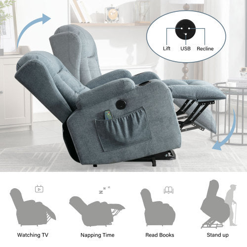 Whitlea Power Lift Recliner with Infinite Position, Heat, & Massage, Gray