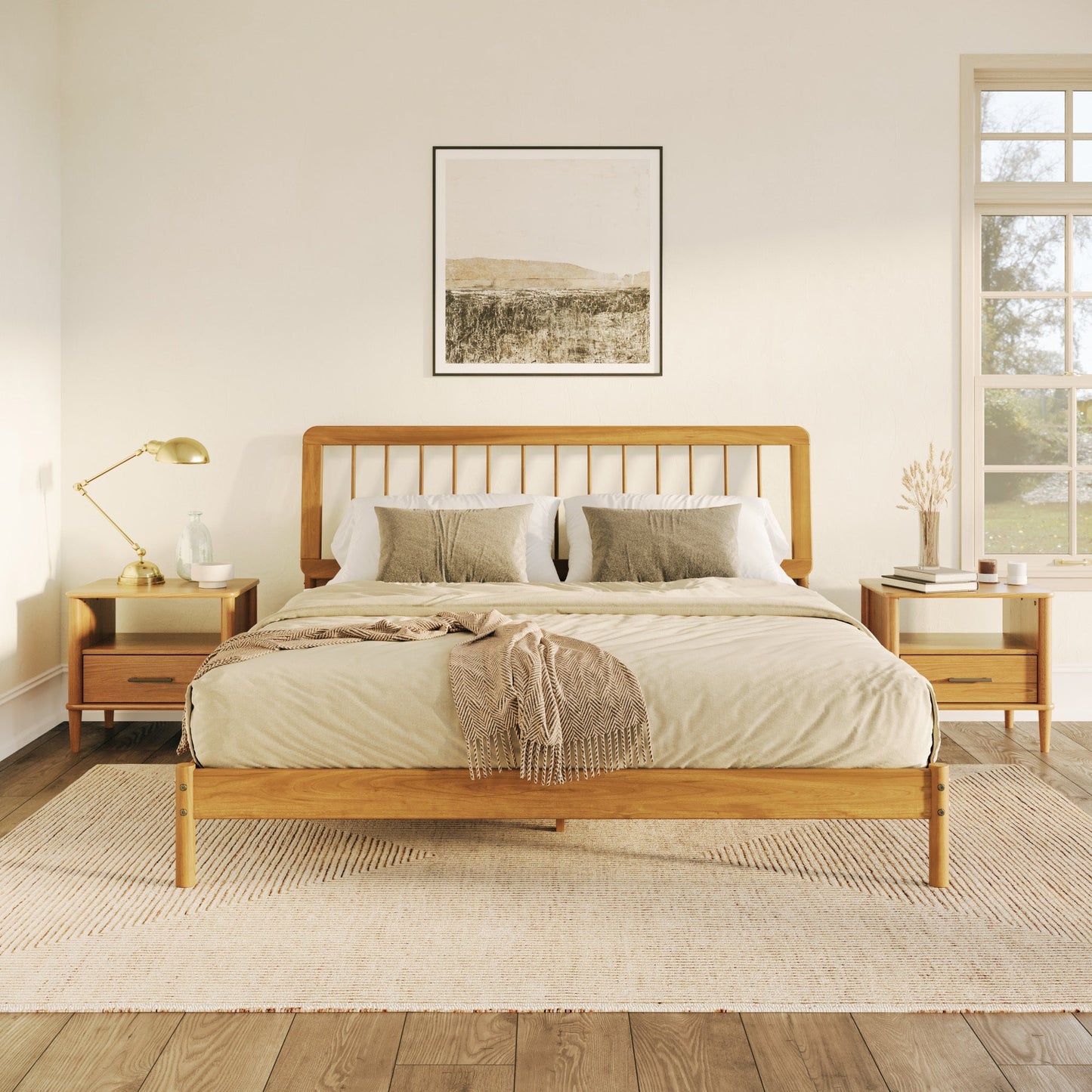 Wyatt Mid-Century Modern Solid Wood King Spindle Bed – Caramel