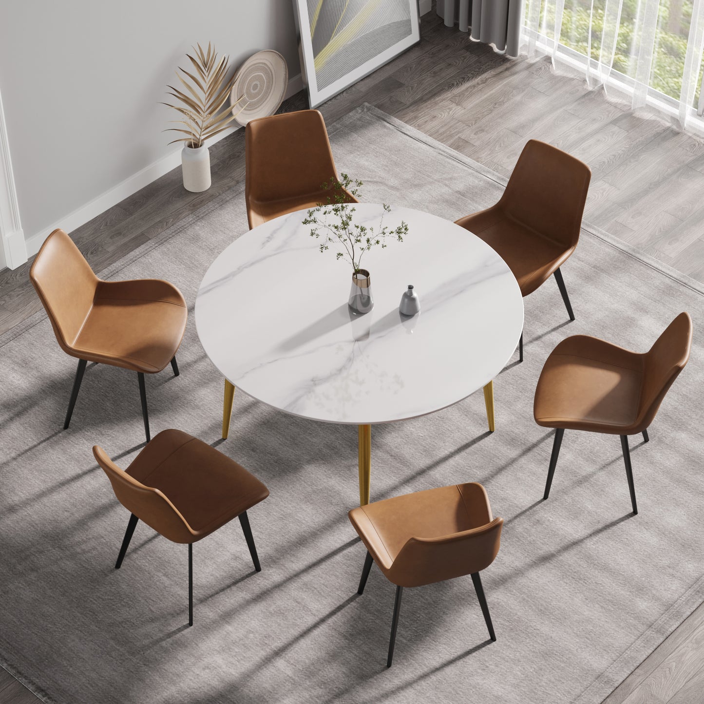 Saffron 53" Modern Artificial Stone Dining Table with Gold Legs