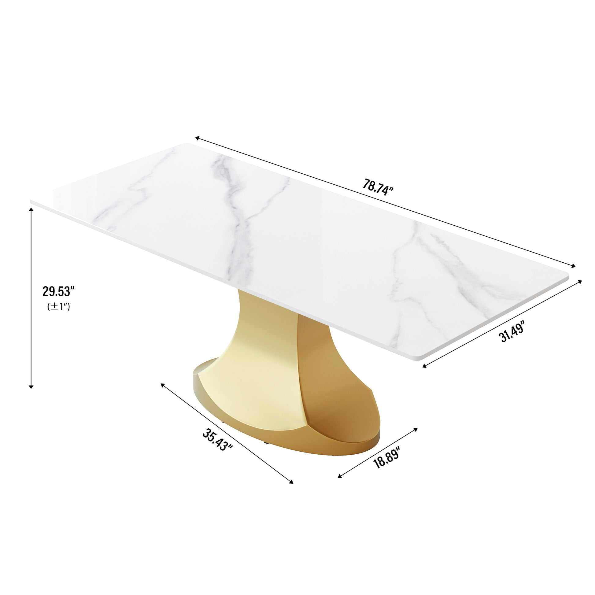 Calypso 78" Modern Faux Marble Dining Table, White & Gold