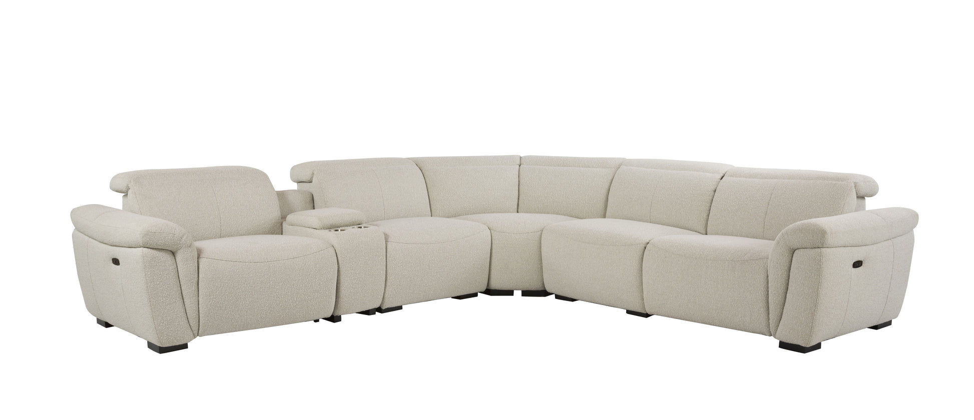 Dayana Beige Boucle Power Recliner Sectional Sofa for 5 People with Cupholder Console & Adjustable Headrest