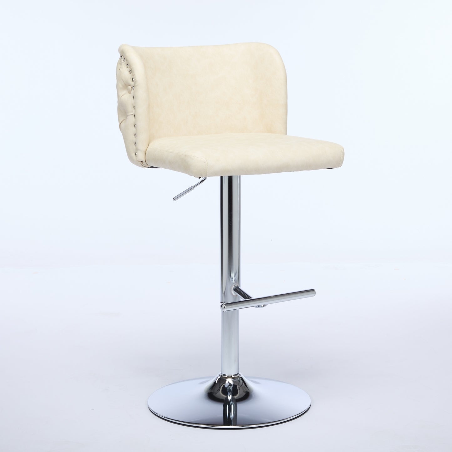 A&A Furniture Stylish Comfort Adjustable Swivel Barstools with Chrome Base & Tufted Faux Leather Set of 2 Beige