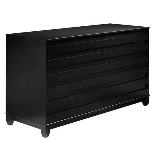 Agnes Modern 6-Drawer Solid Wood Dresser with Channel Pulls - Black