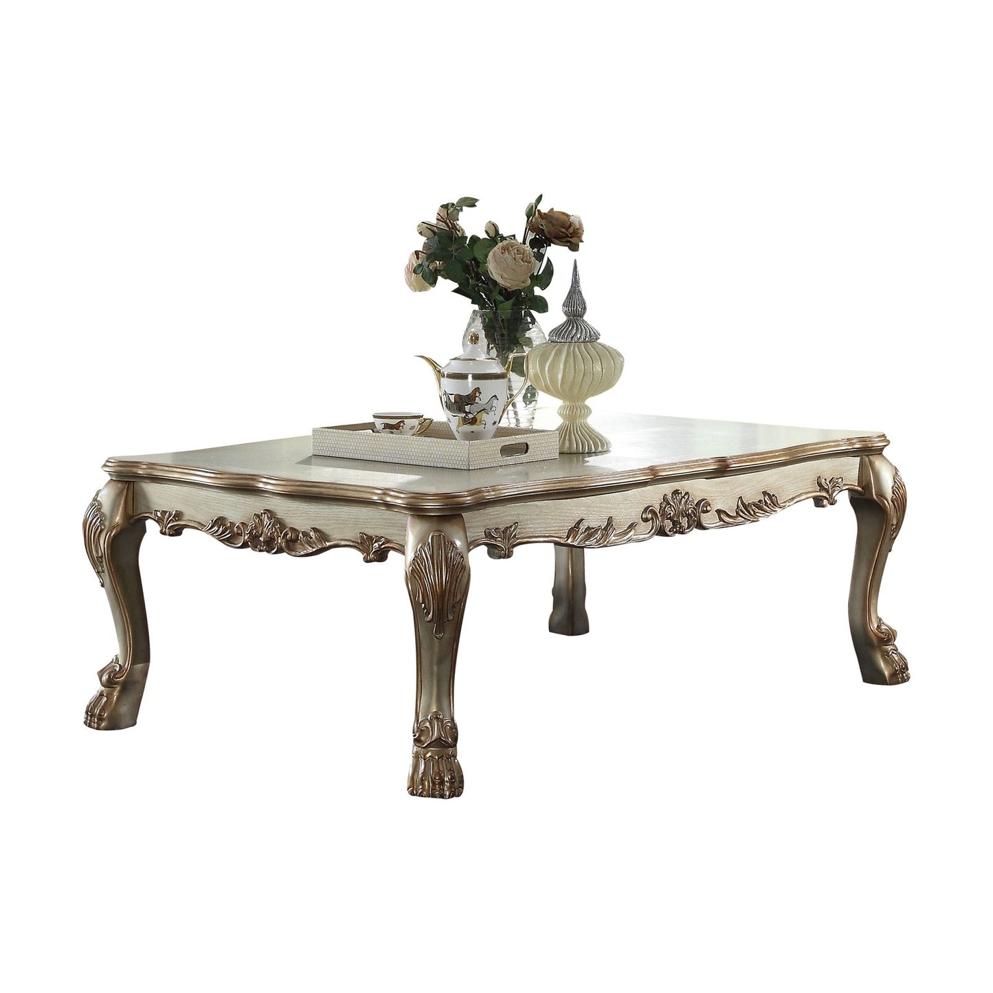 Gold Patina and Bone Coffee Table with Claw Leg