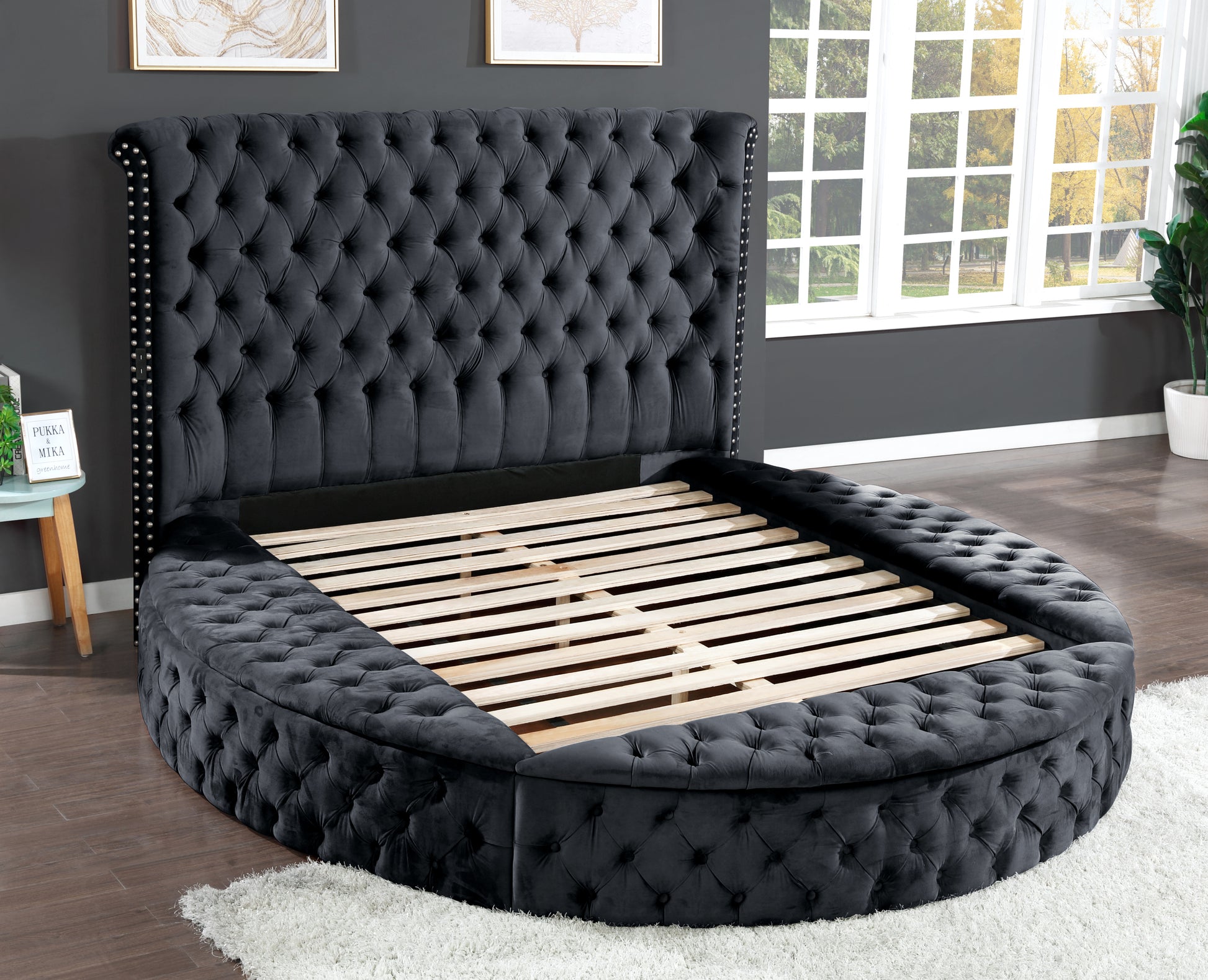 Hazel Contemporary Velvet King Size Storage Bed, Black