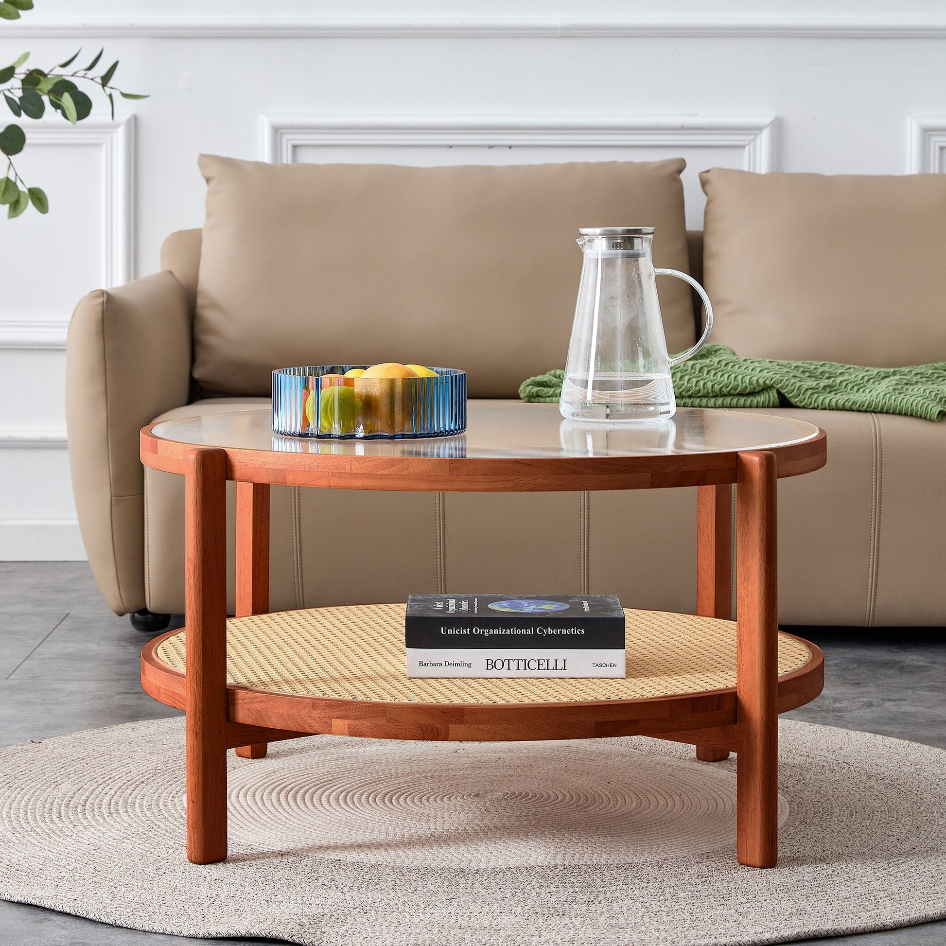 Wilma Mid-Century Modern Coffee Table with Glass Top - Walnut