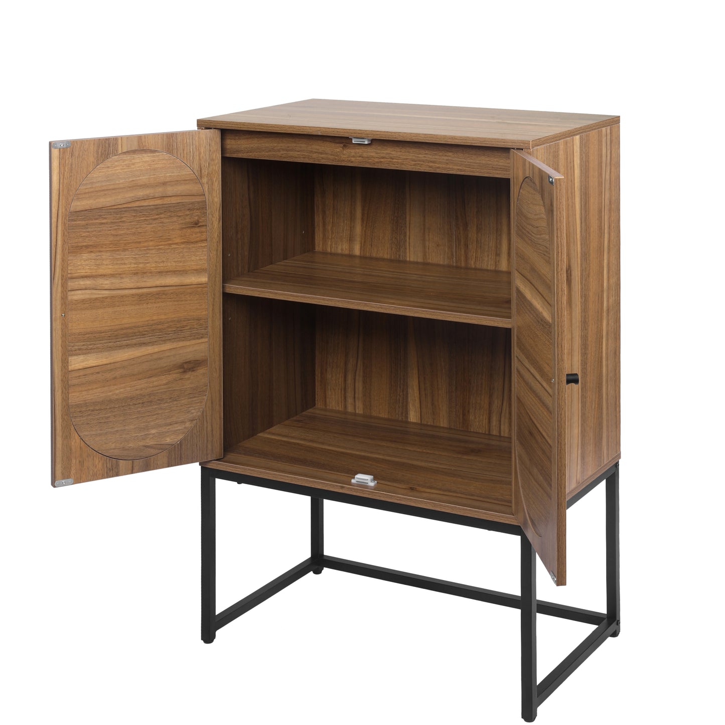 Allen Set of 2 Walnut Finish High Cabinets with Rattan Doors