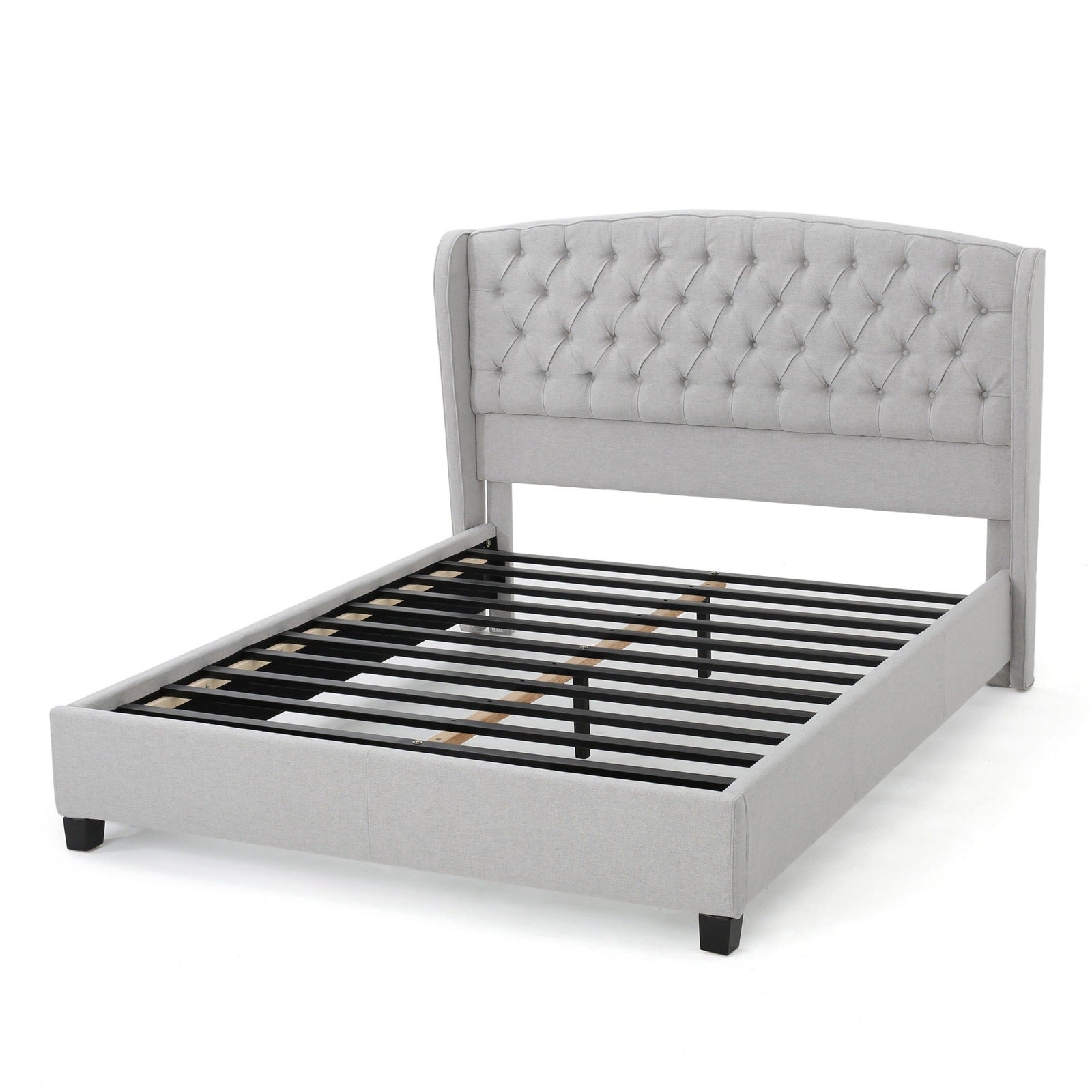 Zinnia Transitional King Platform Bed with Demi-Wing Headboard, Gray