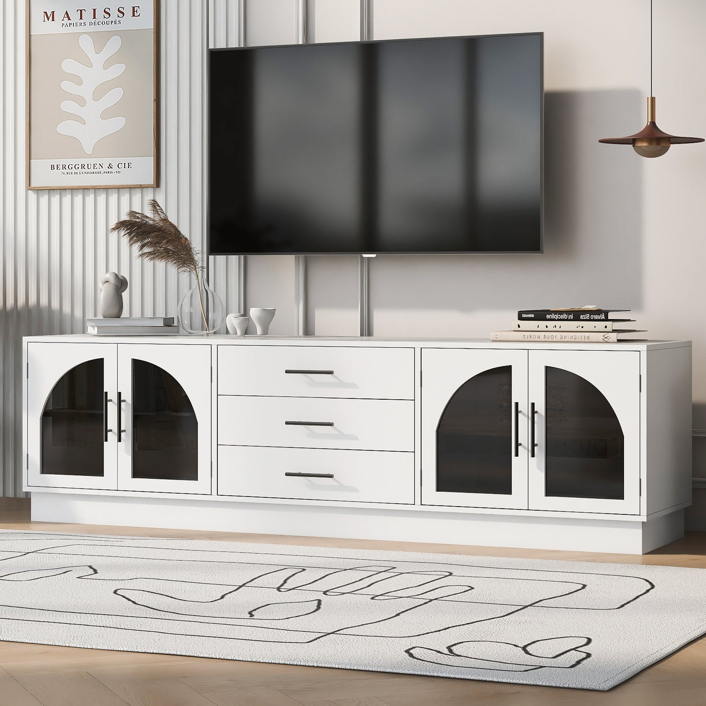 Hawthorne Modern TV Stand with Center Media Console, White