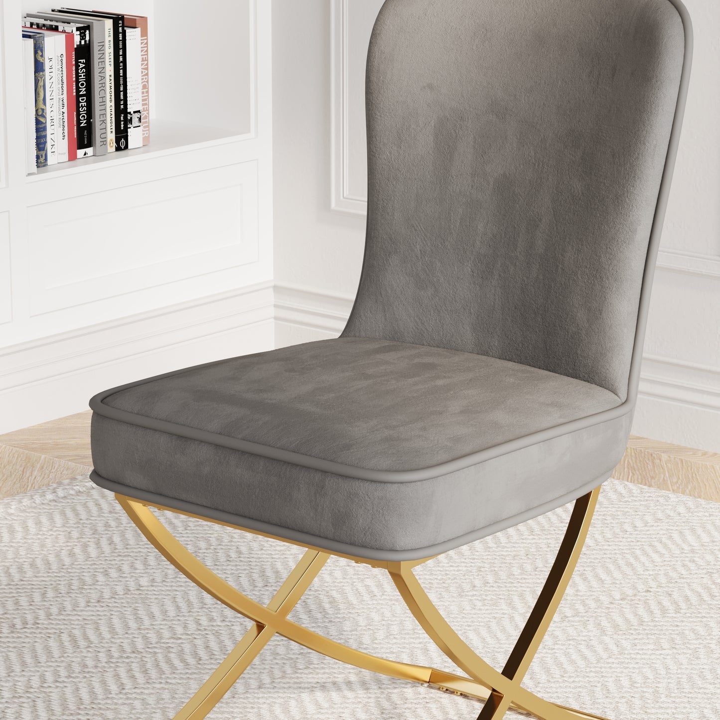 Modern Elegance Velvet Dining Chairs with Golden Metal Legs Set of 2 Grey