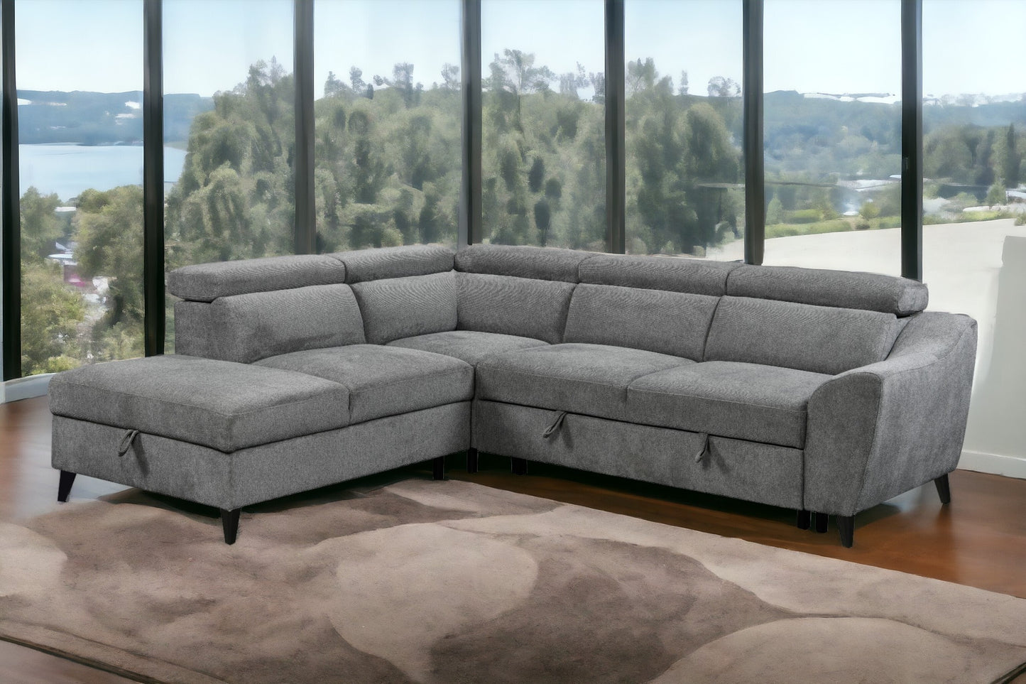 Wrenley Gray Chenille Sectional Sofa with Sleeper & Storage