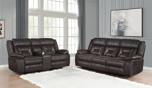 Greer Dark Brown Motion Sofa & Loveseat Set - Coaster 651354