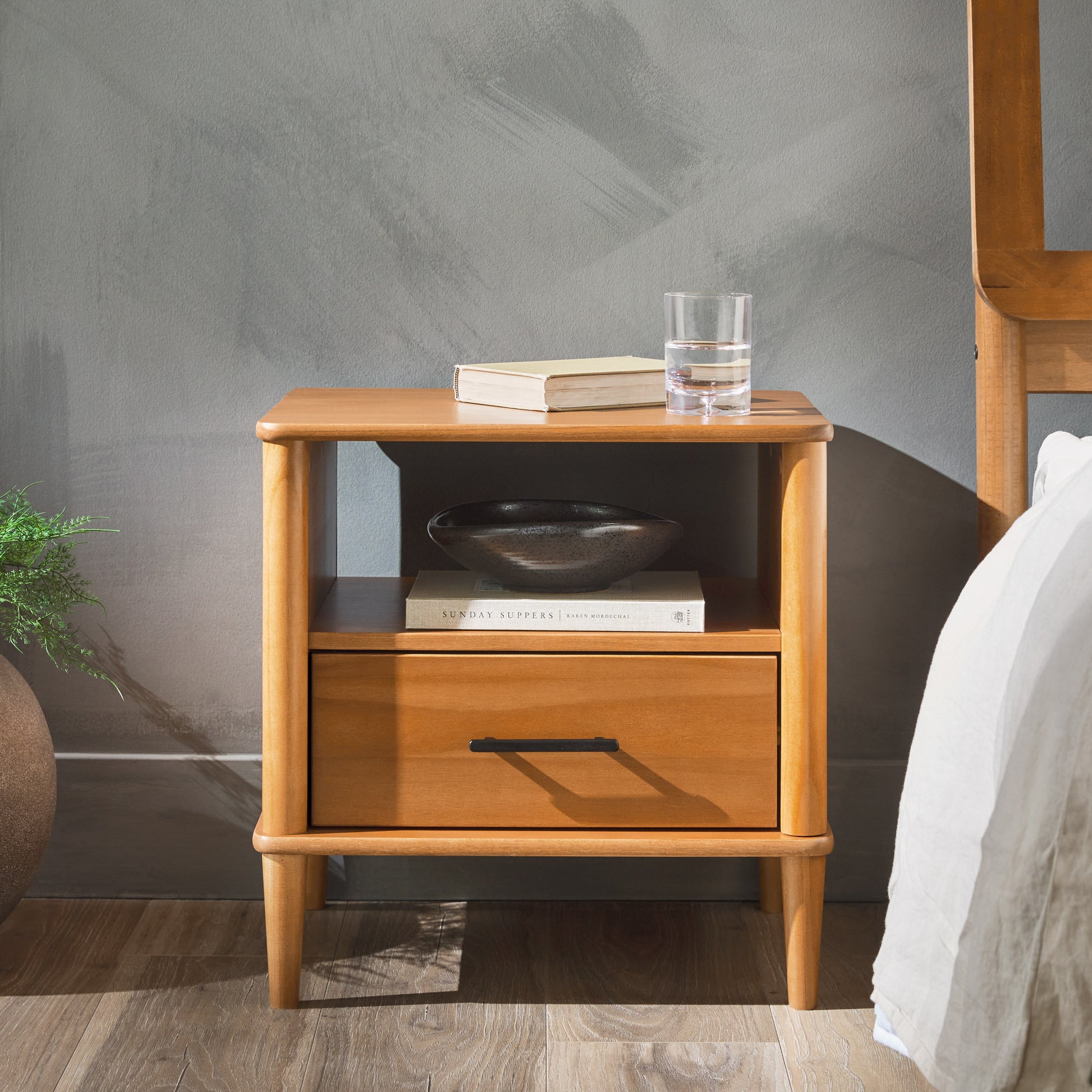 Camilla Transitional Solid Wood Spindle Nightstand – Caramel