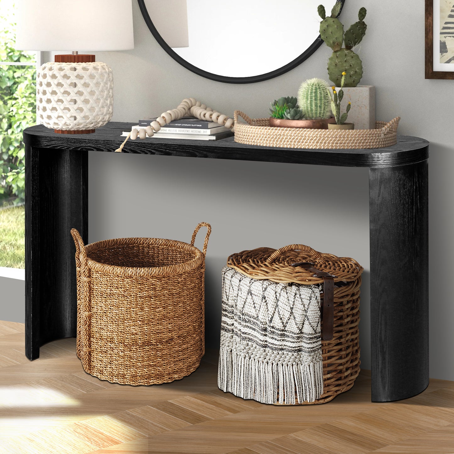 Delfina 60" Wooden Console Table with Curved Legs, Black