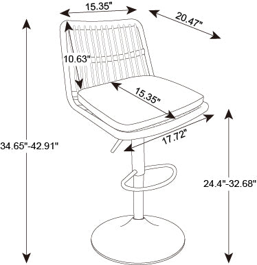 Isolde Adjustable Height 360° Swivel Bar Stool Set of 2 Black Rattan