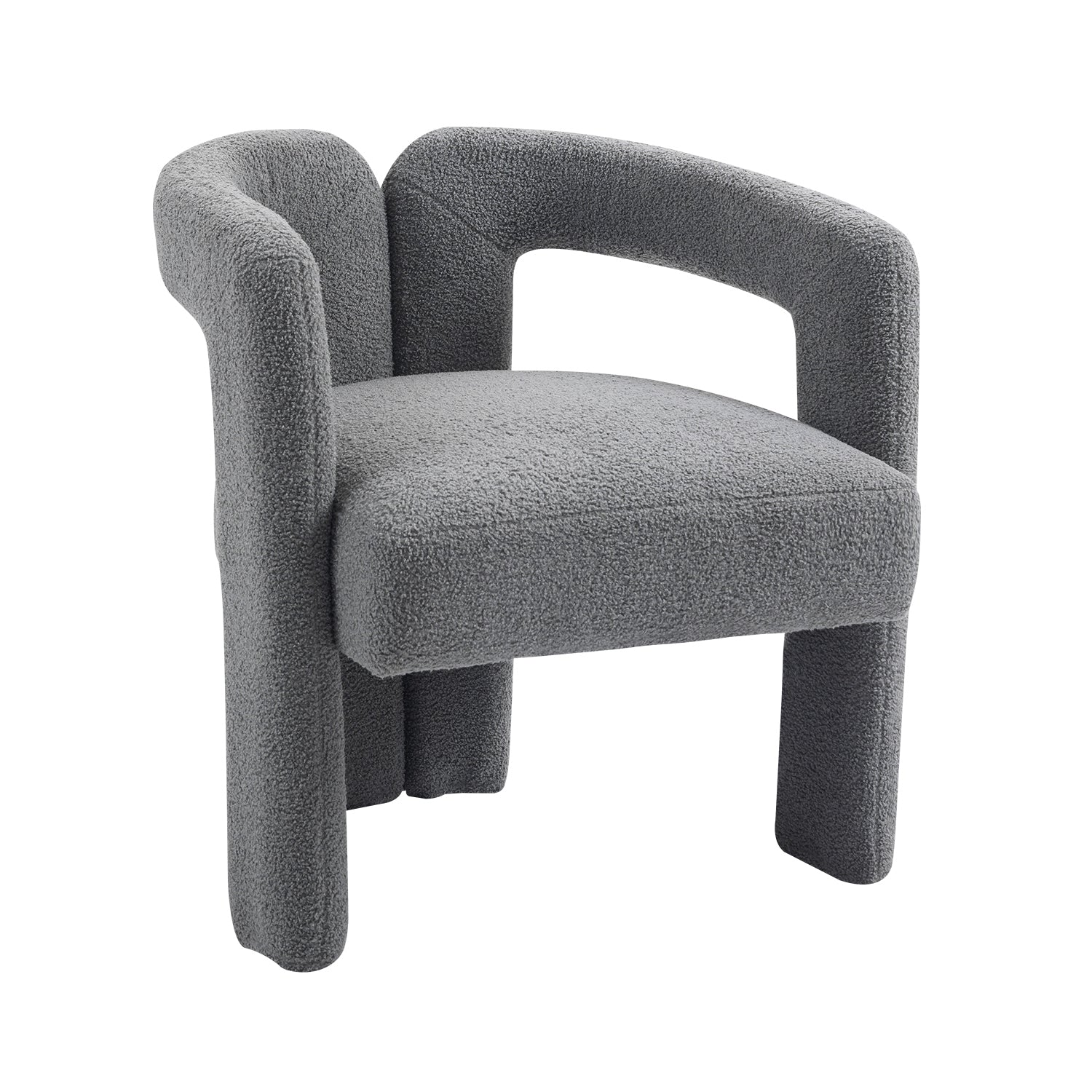 Contemporary Grey Teddy Fabric Dining Chair with Open Back for Dining Room